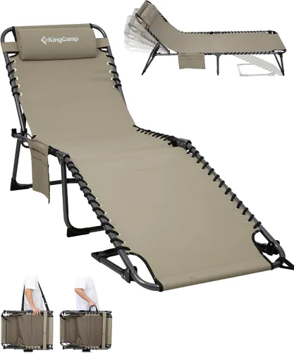 Vista 10 de [Usado] KingCamp Tumbona plegable, resistente y ajustable, 5 posiciones, para tomar el sol, para tomar el sol, silla plana para playa, campamento