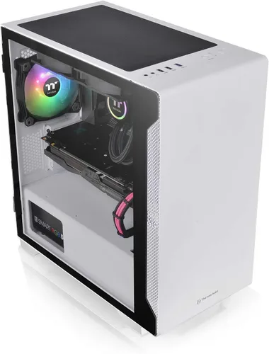 Vista 7 de Thermaltake S100 Carcasa para computadora de cristal templado Snow Edition Micro-ATX mini-Tower con ventilador trasero de 120mm preinstalado Nieve
