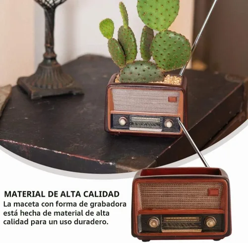Vista 6 de BESTOYARD Maceta con forma de radio creativa retro maceta suculenta planta contenedor escritorio maceta cactus planta maceta