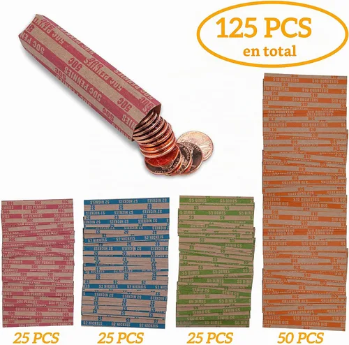 Vista 5 de DGBDPACK 125 Surtido de envoltorios planos para monedas, 25 centavos, 25 níquel, 25 centavos, 50 cuartos Paquete conveniente