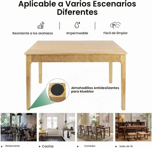 Vista 6 de Mesa de comedor de madera maciza de 31.5", mesa de madera real rectangular