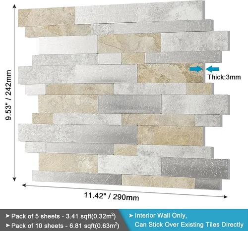 Vista 6 de BeNice - Azulejos autoadhesivos para salpicaderos que se despegan y pegan para cocina, adhesivos lineales de mosaico para baño, impermeables
