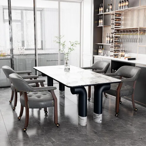 Vista 21 de Juego de 2 sillas de comedor con ruedas, poliuretano gris antiguo Gris (Antique Grey)