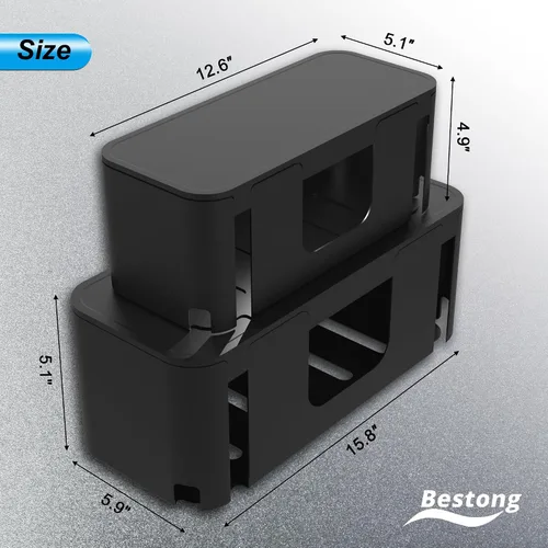 Vista 8 de Power Strip Hider Box - Organizador de gestión de cables, tamaño grande y mediano, color negro Power strip hider box hides cords and surge