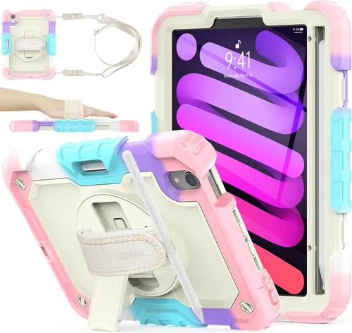 Vista 10 de SEYMAC stock Funda para iPad mini 7 (A17 Pro) 2024/Mini 6 de 8.3 pulgadas con protector de pantalla y soporte para lápiz