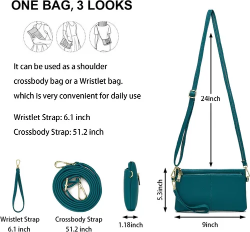 Vista 4 de ZOOEASS Bolso cruzado pequeño con triple cremallera, bolso ligero de cuero vegano, incluye hombro ajustable