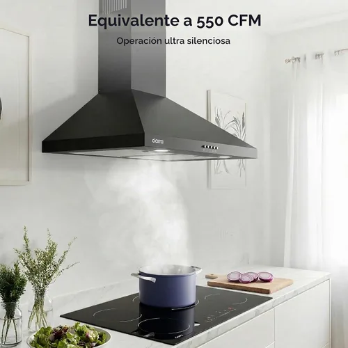 Vista 2 de CIARRA Campana extractora negra de montaje en pared de 30 pulgadas, 550 CFM, campana de ventilación con 2 luces LED para cocina, ventilador de 3