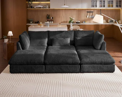 Vista 55 de Sofá Modular de Tamaño Grande, Sofá Seccional de Chenilla Cloud Extra Profundo con Chaise Otomana, Sofá Cama de Chenilla Esponjosa de 5 Asientos