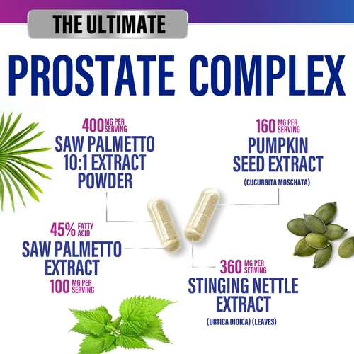 Vista 3 de Suplementos para la Salud de la Próstata para Hombres 1000mg - 3X Fuerza con Mezcla de Saw Palmetto, Raíz de Ortiga y Complejo de Apoyo de Semilla