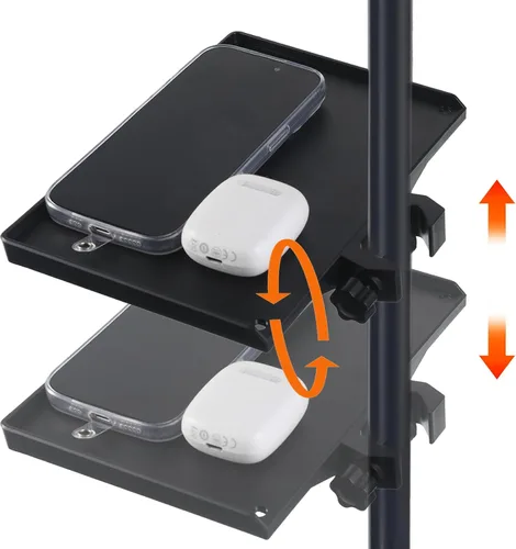 Vista 4 de Bandeja de soporte para micrófono, abrazadera de plástico en soporte firme para bandeja de estante, soporte de micrófono ajustable con capacidad