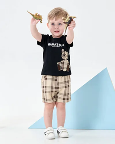 Vista 27 de Conjunto de ropa de verano para bebé y niño, camiseta de manga corta de algodón, pantalones cortos de dinosaurios, conjunto de ropa para niño