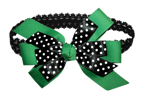 Vista 24 de WEBB DIRECT2U WD2U - Diadema elástica con lazo de grogrén de puntos negros para niñas (verde manzana)