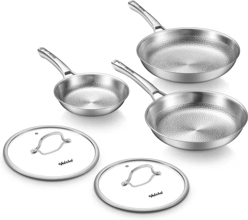 Vista 9 de Sartén de titanio, sartén profesional martillada de titanio puro de 12 pulgadas con tapa, sartén no tóxica para cocinar, utensilios de cocina sin