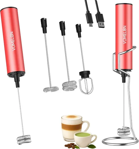 Vista 10 de Espumador de leche recargable con soporte, fabricante de espuma de batidor eléctrico, potente mezclador de bebidas USB C de 2 velocidades para café
