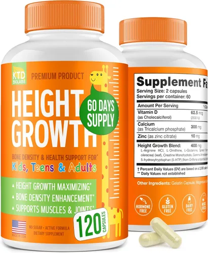 Vista 8 de Paquete de 2 cápsulas de apoyo al crecimiento de la altura para niños, fórmula de desarrollo diario con calcio, vitamina D3 y zinc, apoyo óseo