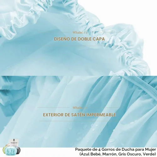 Vista 4 de Gorro de ducha para mujer, reutilizables, extra grandes, para hombres, de satén, de doble capa, EVA, impermeable, gorro de pelo largo