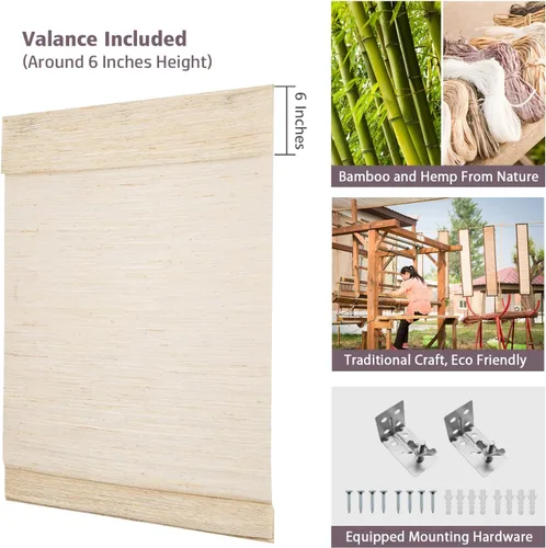 Vista 4 de Persianas Romanas de Bambú, Persianas de Madera Tejida Personalizadas sin Cordón, Persianas de Bambú Natural con Filtrado de Luz Natural
