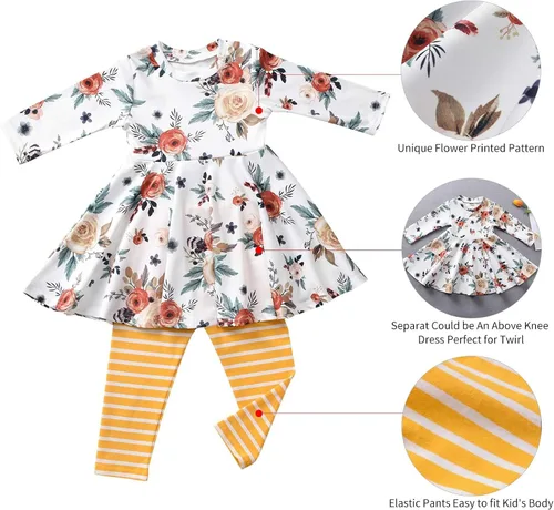 Vista 2 de Conjunto de ropa de otoño para niñas pequeñas, túnicas altas, leggings, ropa boutique