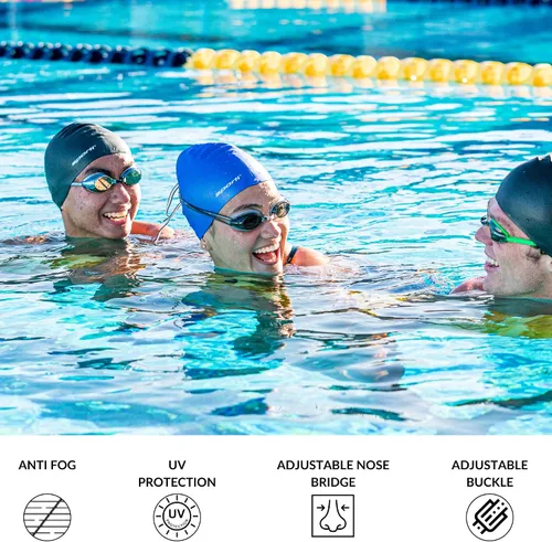 Vista 5 de Sporti Gafas de natación unisex para adultos, gafas de natación antivaho para hombres y mujeres, resistentes a roturas, correas dobles, varios