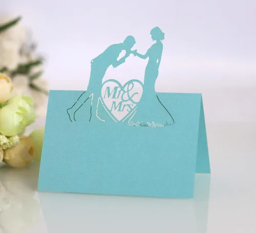 Vista 3 de 50 tarjetas de lugar, tarjetas de mesa, tarjetas de nombre para ajuste de mesa, romántico, amante, corazón, tarjeta de papel, banquete de asiento 3d