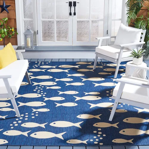 Vista 5 de SAFAVIEH Alfombra lavable para exteriores, colección Patio de 2.3 x 12 pies, color azul y beige, no desprende pelusa y fácil de limpiar, ideal