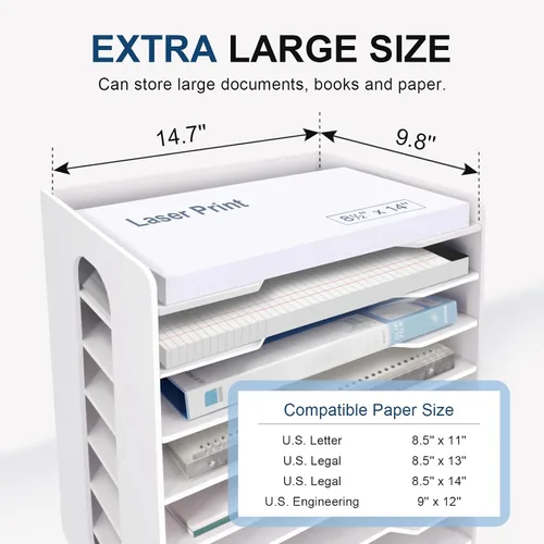 Vista 3 de SONGWAY Organizador de archivos grande para escritorio, soporte de almacenamiento de papel de tamaño legal de 8 niveles, clasificador de archivos