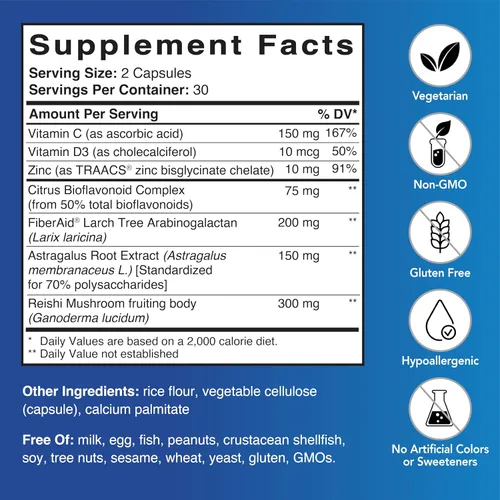 Vista 2 de Patient One Mantenimiento inmunológico Suplemento para apoyar la salud inmunológica fundamental* con astrágalo, vitamina D3, vitamina C y más
