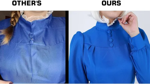 Vista 7 de miccostumes Disfraz de sirvienta para mujer, vestido de manga larga cerúleo con delantal blanco