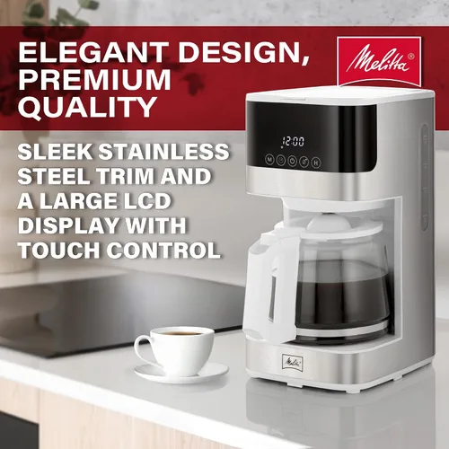 Vista 6 de Melitta Aroma Tocco Glass - Cafetera de goteo de 10 tazas, color blanco