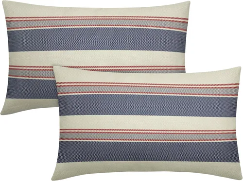 Vista 50 de Juego de 2 fundas de almohada a rayas negras y marrones de 16 x 16 pulgadas, diseño de rayas bohemias con estampado de rayas color crema, fundas
