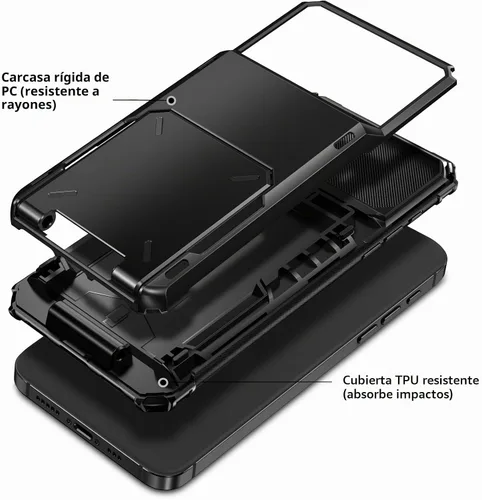Vista 3 de Vofolen Funda para iPhone 16 con tarjetero tipo cartera negra Negro