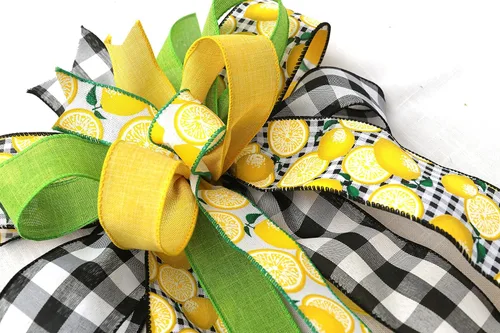 Vista 4 de Lemon bow for lanterns, Yellow, black and white bow, Bows for Wreaths, Everyday bow, Wreath bow, Bow for decorating, Farmhouse bow
