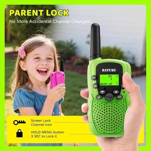 Vista 6 de Walkie Talkies recargables para niños, paquete de 3, 3 millas de Verde+azul+rosa