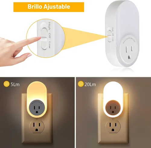 Vista 5 de Dawnrise Luces nocturnas que se enchufan a la pared, luz nocturna con sensor de atardecer a amanecer con toma de corriente, CCT 2200K o 4000K