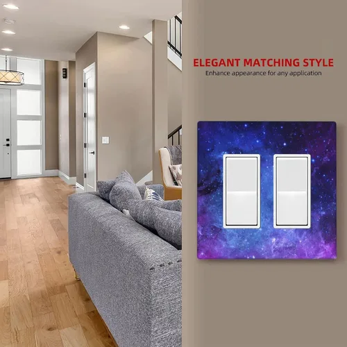 Vista 7 de Cubierta Decorativa para Interruptor de Luz Doble Basculante Galaxy, Placa de Pared de 2 Gang, Cubiertas de Tomas Eléctricas, Placa Frontal Galaxia