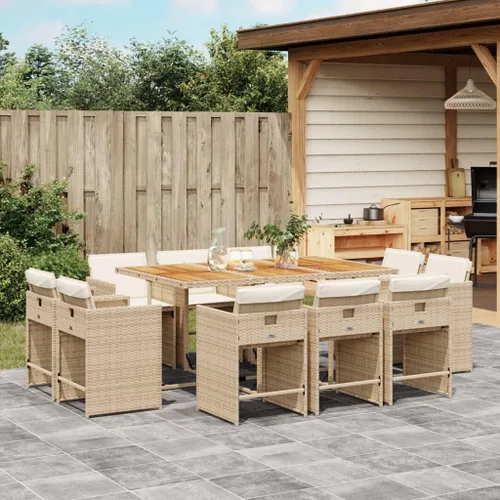 Vista 12 de 9-Piece Patio Dining Set with Cushions Beige Poly Rattan Outdoor Furniture for Garden Backyard Balcony – Foldable Chairs Space Saving Design
