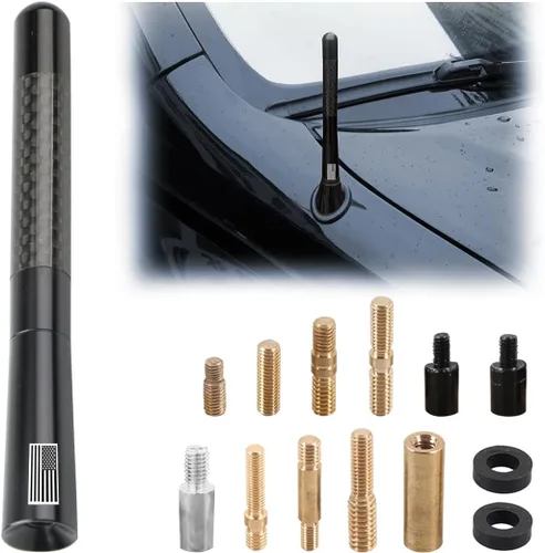 Vista 8 de BESULEN Antena Corta de Coche, Antena de Radio de Auto de 3.1 Pulgadas de Fibra de Carbono con Bandera Americana de Aluminio para Recepción AM/FM