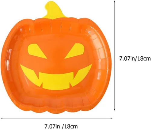 Vista 3 de Healifty 20 platos de calabaza de Halloween desechables para fiestas de otoño, lindos platos de diseño divertido para celebraciones de Halloween