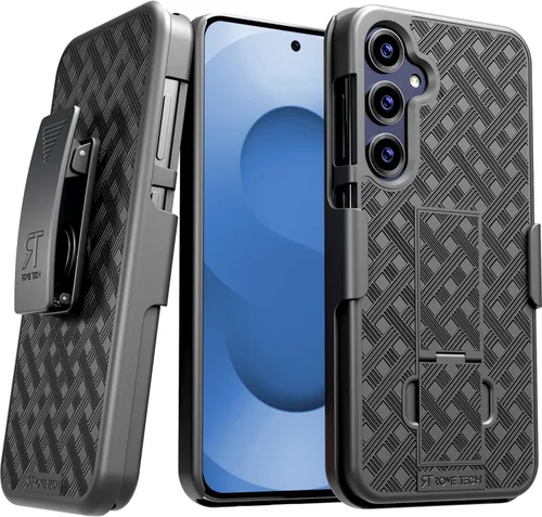 Vista 9 de Funda diseñada para Samsung Galaxy S24 con funda de clip para cinturón, funda de teléfono con función atril, color negro