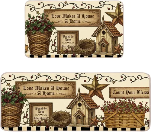 Vista 10 de Apples Farmhouse - Juego de tapetes de cocina de 2 a 17 x 29 y 17 x 47 pulgadas, alfombras decorativas antideslizantes para el hogar y la cocina