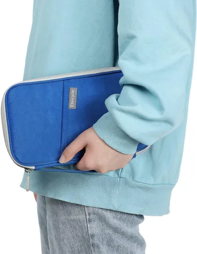 Vista 6 de Etercycle Fundas de pasaporte con bloqueo RFID, cartera de viaje familiar para parejas, mujeres y hombres, Azul, Moderno
