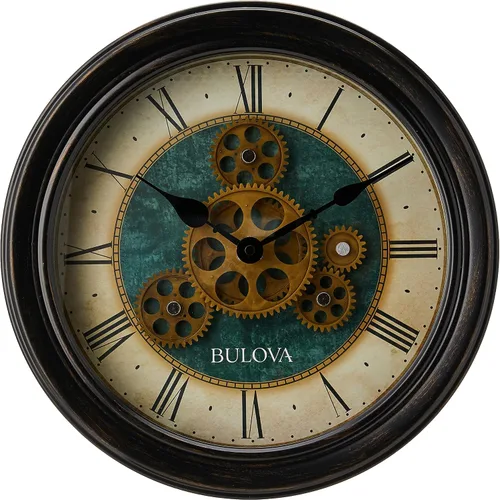 Vista 3 de Bulova Reloj de pared con movimiento industrial, 12.8, negro envejecido (C4833)