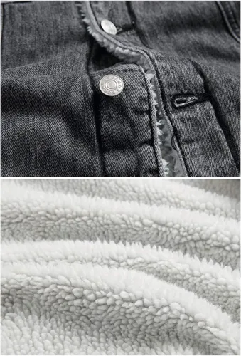 Vista 4 de LZLER - Chaqueta vaquera para hombre de forro polar con forro de algodón Sherpa