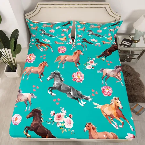 Vista 7 de Erosebridal Sábanas de cama de vaca tamaño individual para decoración rústica, sábana bajera ajustable de estrellas del oeste de Texas para vaquera