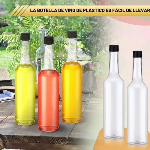 Vista 3 de Tioncy 10 piezas 15 oz botellas de cuello largo de plástico para coquito, botellas de vino de licor transparentes vacías con tapas de rosca