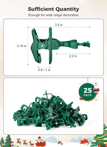 Vista 8 de Clips de primavera para luces navideñas C7 C9, 25 unidades de clips de primavera rápidos para luces navideñas, clips para tejas y canalones a prueba