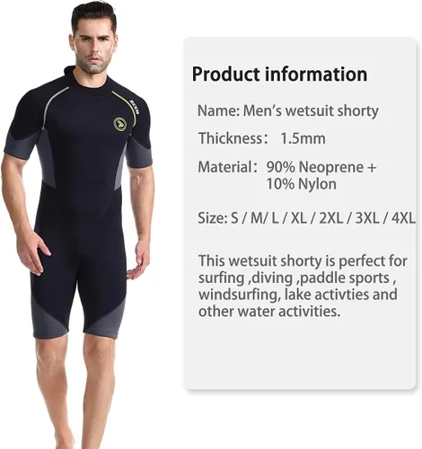 Vista 2 de Traje de neopreno corto para hombres de 0.059 in de neopreno con cremallera trasera para buceo, surf, esnórquel, natación
