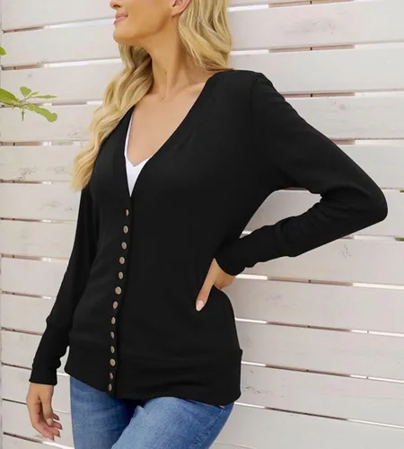 Vista 3 de NENONA Suéter de punto de manga larga con cuello en V y botones para mujer