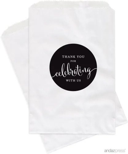 Vista 20 de Andaz Press Bolsas de regalo personalizadas para mesa de postre, agradecimiento por celebrar con nosotros, aguamarina, paquete de 24, personalizadas