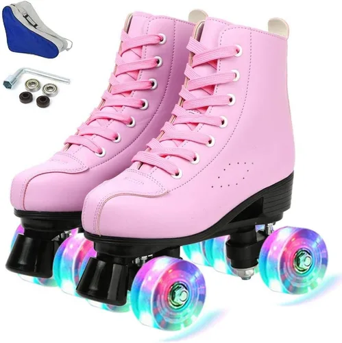 Vista 10 de YYW - Patines de cuero PU de alta calidad para mujeres y hombres, tipo botín, clásicos de doble fila, para interiores y exteriores, con bolsa